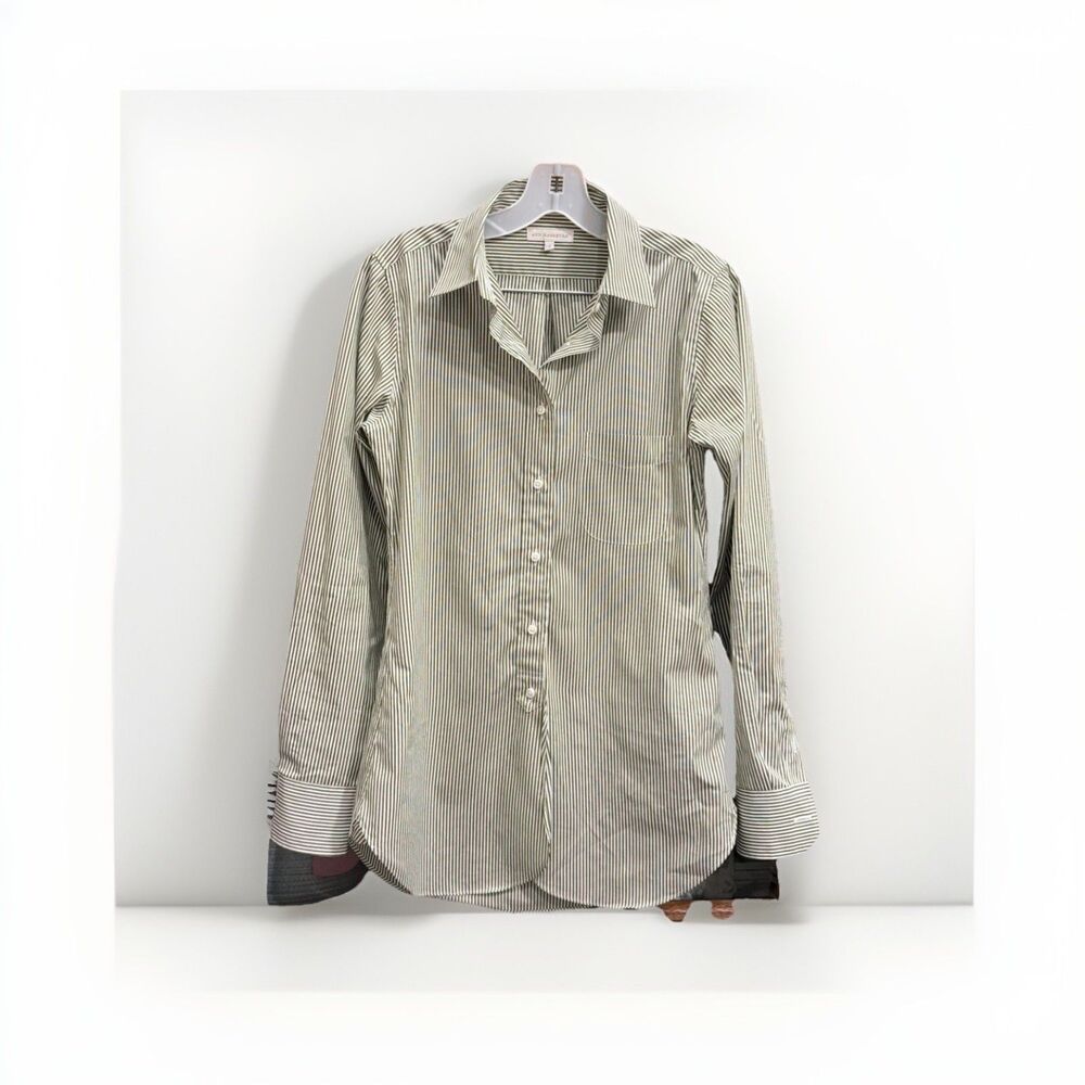 Ann Mashburn Green White Stripe Sidney Shirt Size Small